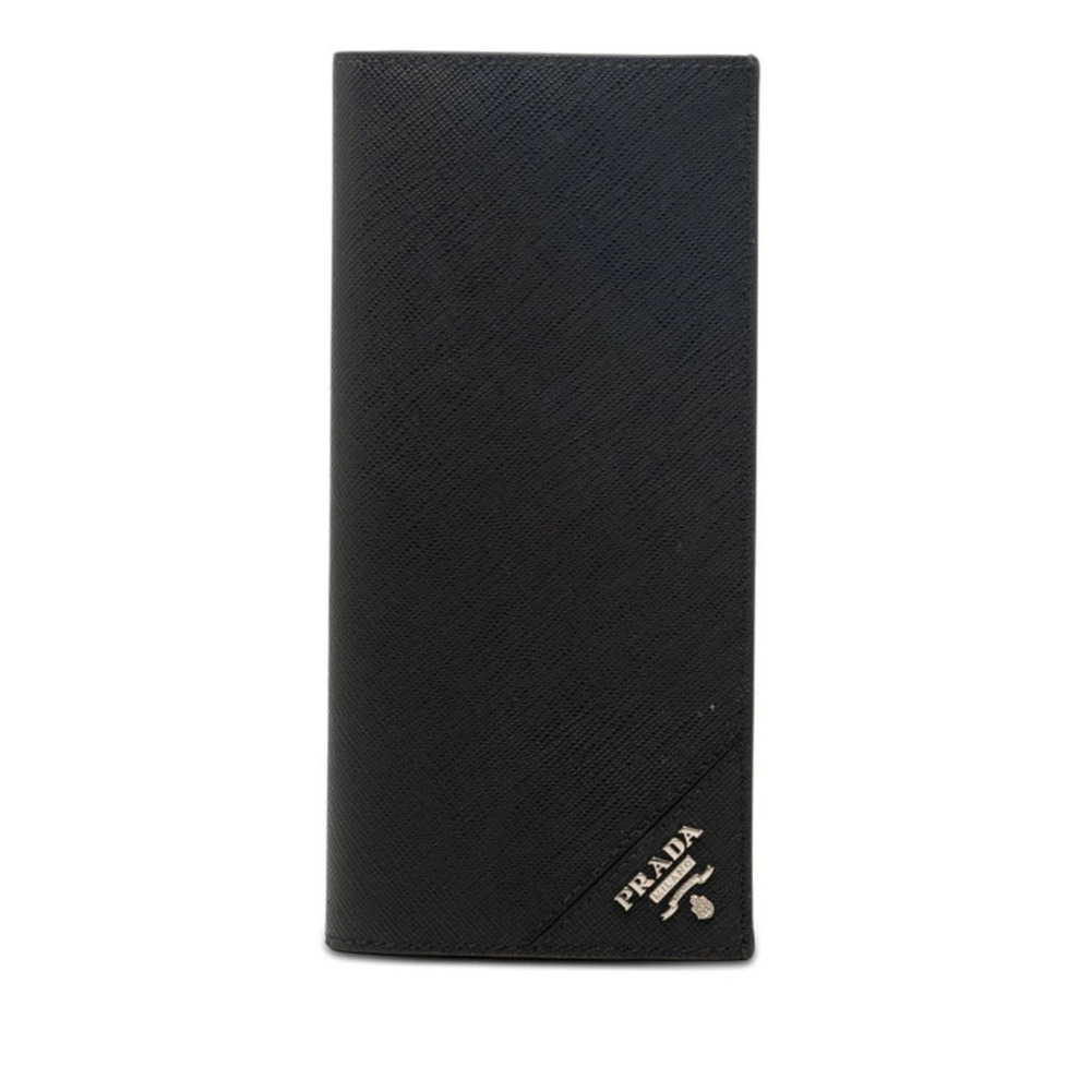 Prada Saffiano Bi fold Long Wallet Black Leather